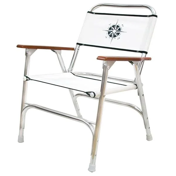 White Folding Deck Chair w/ Compass Logo BC-24