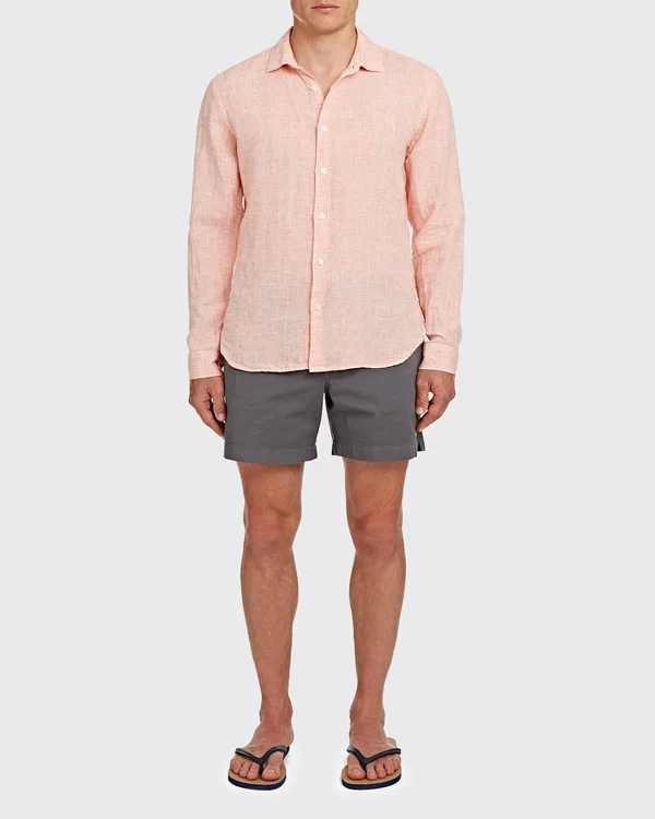 Orlebar Brown Men's Giles Linen Shirt - Orange - Size Medium