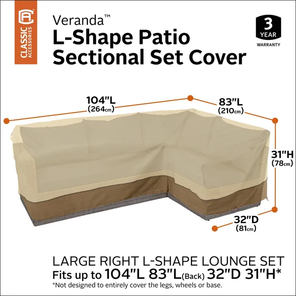 Veranda Patio Right Facing L-Shape Sectional Lounge Set Cover - Classic Accessories