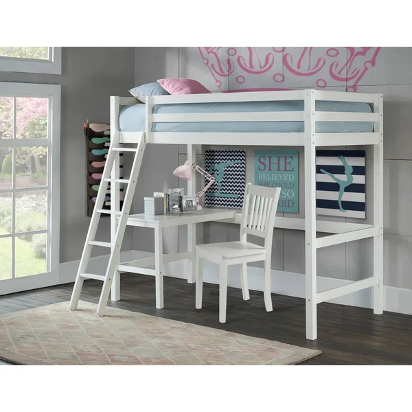 Hillsdale Caspian Twin Study Loft with Chair - White