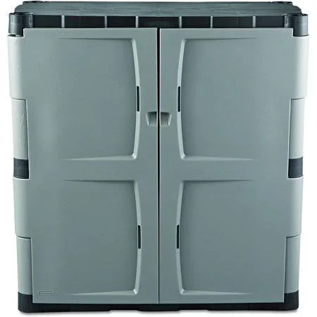 Rubbermaid Double-Door Storage Cabinet, 18 inch D x 36 inch W x 37 inch H, Gray/Black, FG708500MICHR, Small Vertical