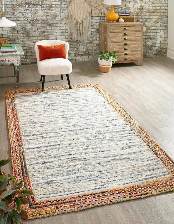 Unique Loom Striped Chindi Jute Rug Ivory - 10& x 8&