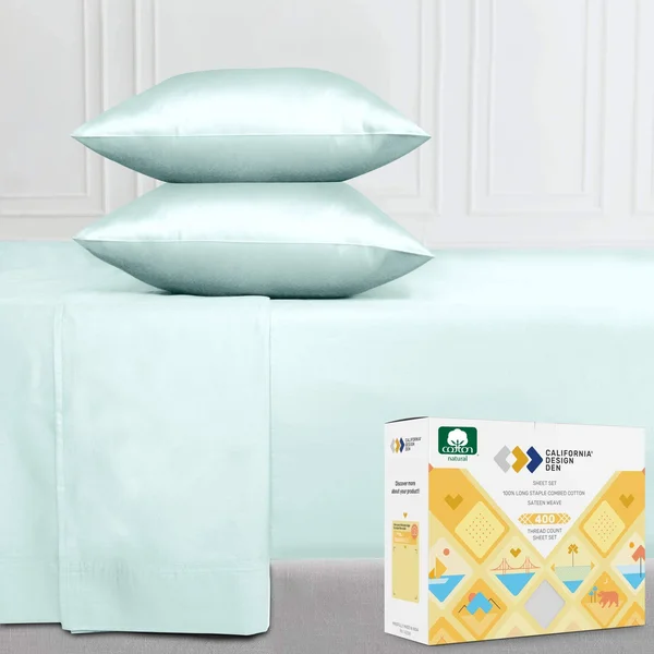Everyday Soft Sateen Solid Sheet Set Twin XL - Sea Foam, Sheet Set - 100% Cotton - 400 Thread Count