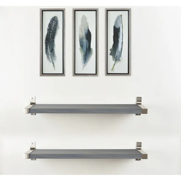 Industrial Modern Wood 2-Piece Wall Shelf Set Weathered Gray 26 x 7.75
