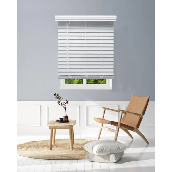 Linen Avenue Custom Cordless Faux Wood Blind White - 49 W x 48 H Outside Mount