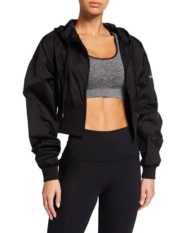 Alo Yoga Nebula Zip-Front Hooded Crop Jacket - Black, Women's, Small