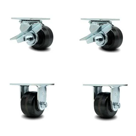 Service Caster - 3.25x22 x 2x22 Phenolic Wheels Caster Set of 4 - 2 Swivel Casters w/Brakes/2 Rigid