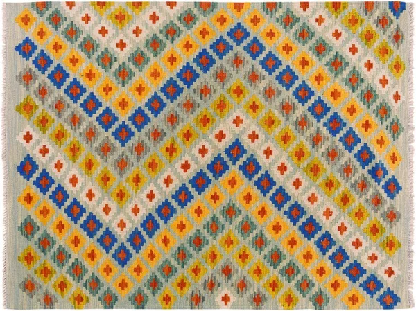 Kilim Arya Rosalba Blue/Orange Wool Rug - 3& 6x22 x 5& 3