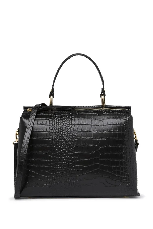 Scui Studios Croc Embossed Leather Satchel, Size One Size - Black at Nordstrom Rack