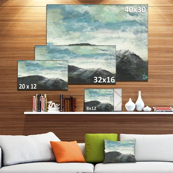 Design Art PT9562-40-20 Mountain Peak Under Cloudy Sky Landscape Painting Canvas Print, Blue, 40x20x22