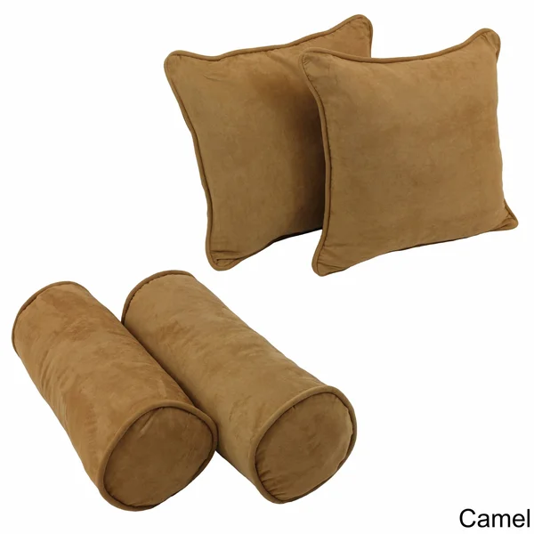Blazing Needles 4 Piece Microsuede Corded Throw Pillow Set - Grey