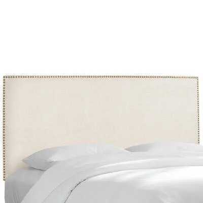 Nail Button Border Upholstered Panel Headboard Wayfair Custom Upholstery Size: King - Upholstery: Linen Talc, Nailhead Finish: Pe
