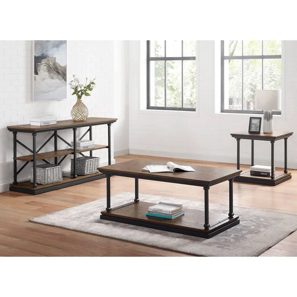 Tullymore Shelf Base End Table Dark Oak/Black - miBasics