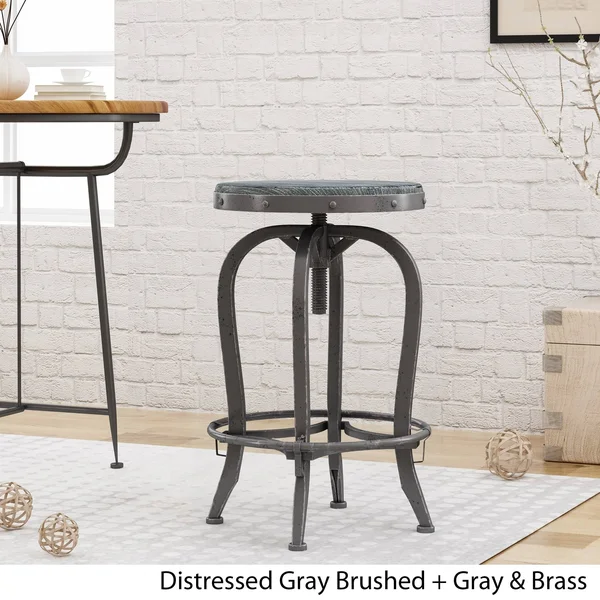 Christopher Knight Home Farmdale Reclaimed Swiveling Iron Barstool with Firwood Seat by - Size: Dark Gray Brushed + Black