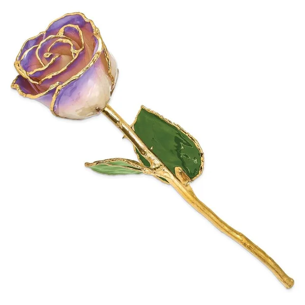 Lacquer Dipped Gold Trim White & Blue Opal Rose