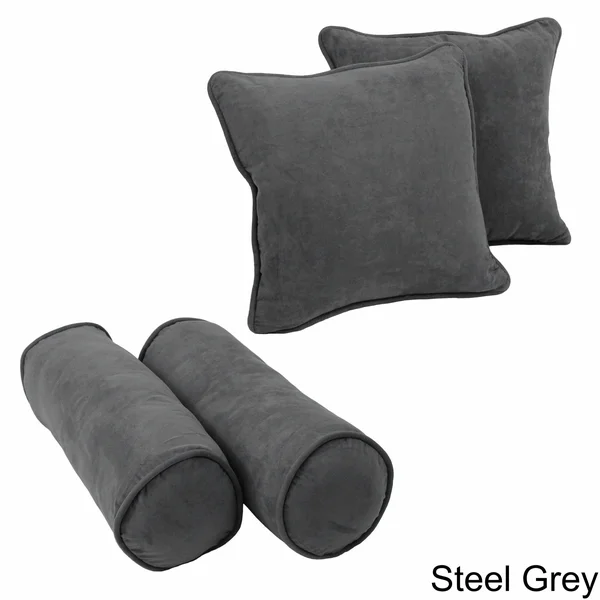 Blazing Needles 4 Piece Microsuede Corded Throw Pillow Set - Grey