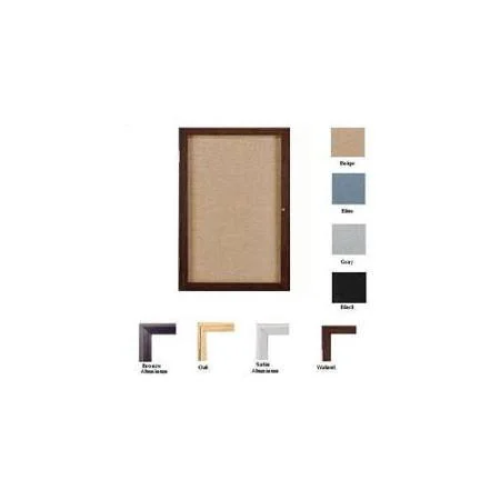Ghent 36x22x36x22 1-Door Wood Frame Oak Finish Enclosed Fabric Bulletin Board - Black
