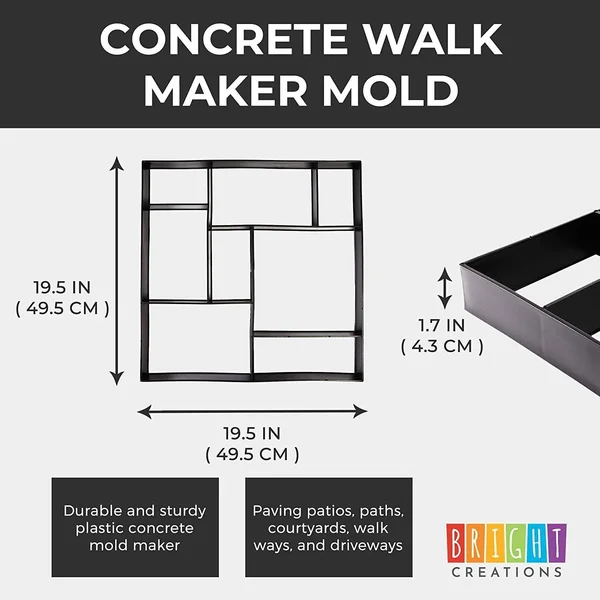 Reusable Concrete Molds Path Walkway Plastic Maker, Square, 19.5 x 19.5 x 1.7 in - 19.5 x 19.5 x 1.7 in