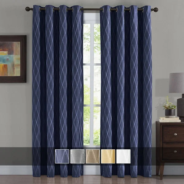 100% Blackout Curtain Jacquard Thermal Insulated Victoria Panels ( Set of 2) 54 x 120x22 Pair, Navy by Royal Tradition