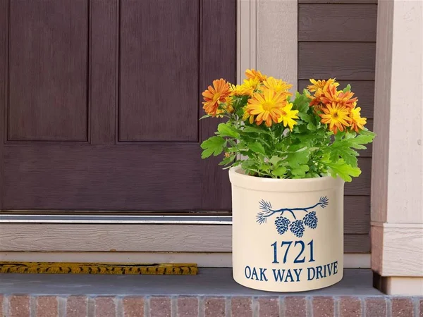 Personalized Pine Bough 2 Gallon Stoneware Crock - Blue - 9.75" x 9.75" x 9"