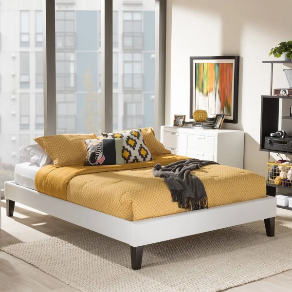 Baxton Studio Lancashire Modern White Faux Leather Platform Bed Queen