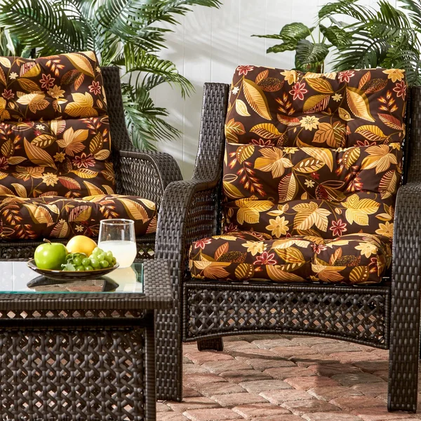 Greendale Home Fashions Outdoor High Back Chair Cushion (Set of 2), Timberland Floral, 44 x 22 x 5 In