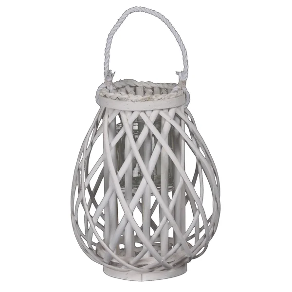 Benjara BM208701 Bellied Shaped Lattice Design Lantern with Glass Candle Holder White - Large