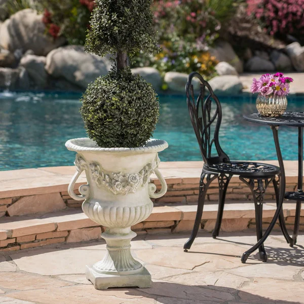GDF Studio Bunny Vista Outdoor Light Weight Cast Stone Urn, White Moss