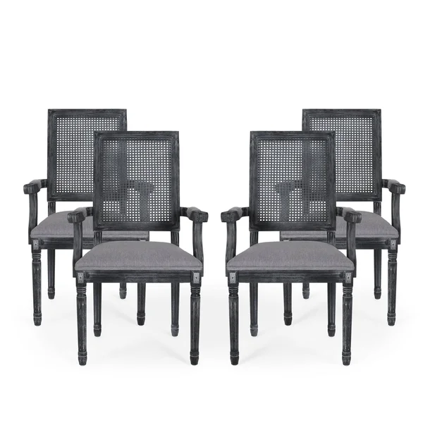 Set of 4 Maria French Country Wood and Cane Upholstered Dining Chairs Gray - Christopher Knight Home