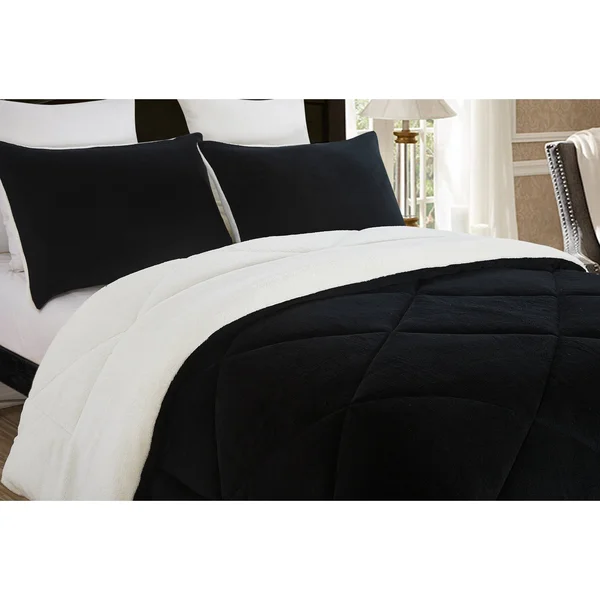 Lorient Home Reversible Fleece/Sherpa Down Alternative Comforter Set Twin Black