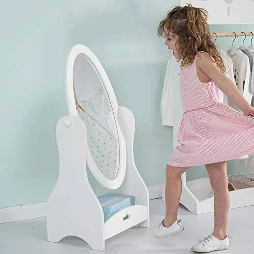 Jolie Vallae Toys & Home Crown Kids Wood Floor Standing Mirror Full Length White Oval Body Mirrors Dressing Mirror Swivel Wo