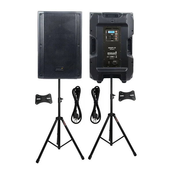 STARAUDIO 2pcs 15x22 Powered 4500W DJ Active PA DSP Speakers KTV DJ Speaker Stands