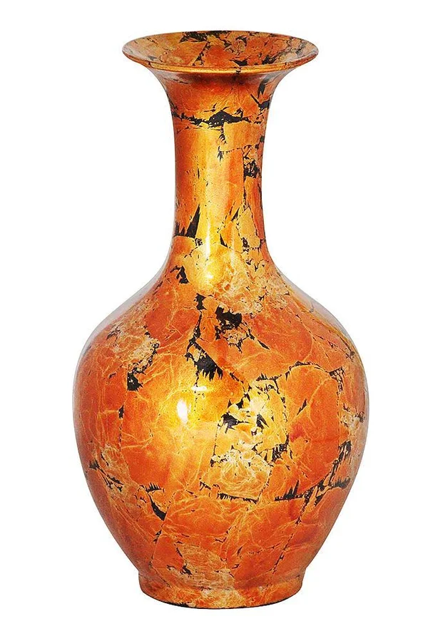 18x22 Foiled & Lacquered Ceramic Vase - Ceramic, Lacquered in Gold, Green, Blue and Red