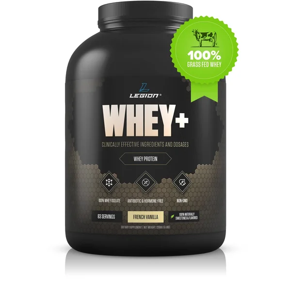 Legion Whey+ Vanilla Whey Isolate Protein Powder from Grass Fed Cows, 5lb. Low CARB, Low Calorie, Non-GMO, Lactose Free, Gluten
