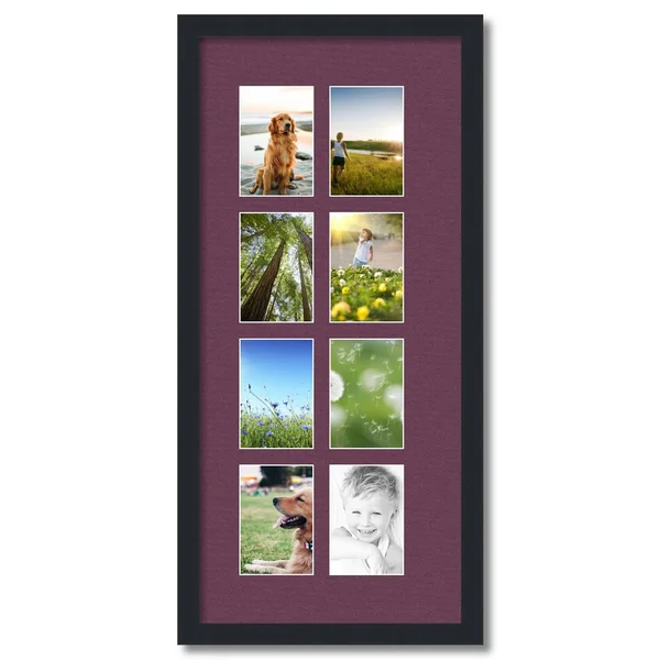 Collage Picture Frame, Satin Black Frame with 8 openings for 4x6 Photos with Red Ruby Mat. D3926FW1540, ArtToFrames