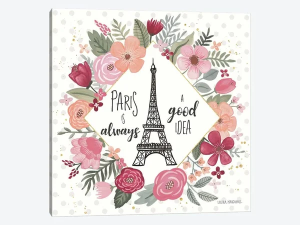 Laura Marshall Canvas Art Prints - Paris Is Blooming IV ( Inspirational & Motivational Wall Art > Exploration art)