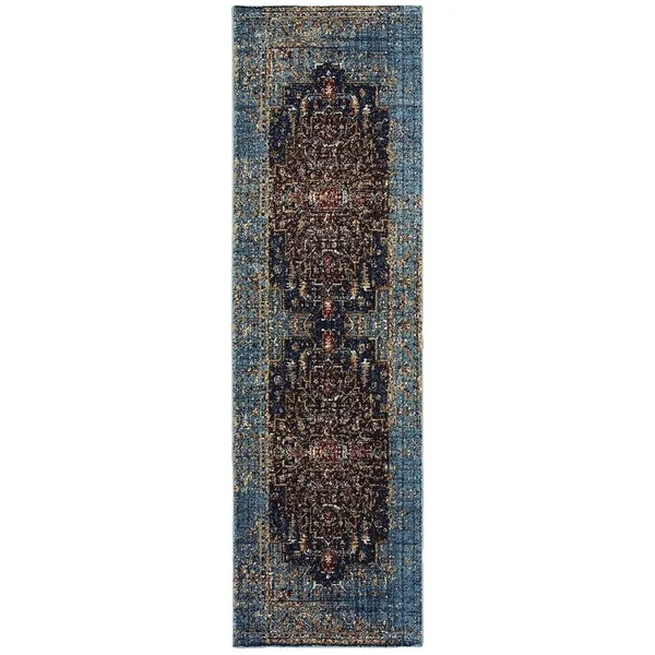 Style Haven Regal Medallion blue/navy Polypropylene and Polyester Area Rug - 9&10 x 12&10 9&10x22 x 12&10x22