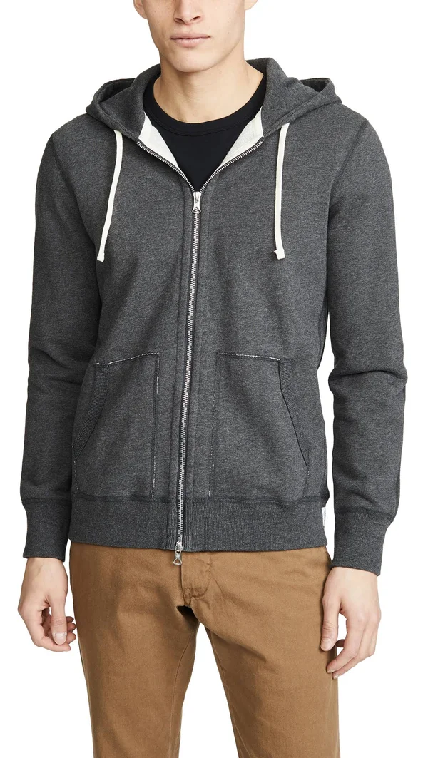 Reigning Champ Mid Weight Full Zip Hoodie Heather Charcoal M