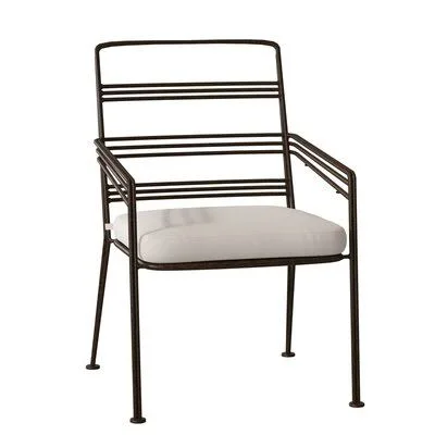 Madison Patio Dining Armchair with Cushion (Set of 2) Woodard Cushion Color: Canvas Bird's Eye, Frame Color: Textured Black