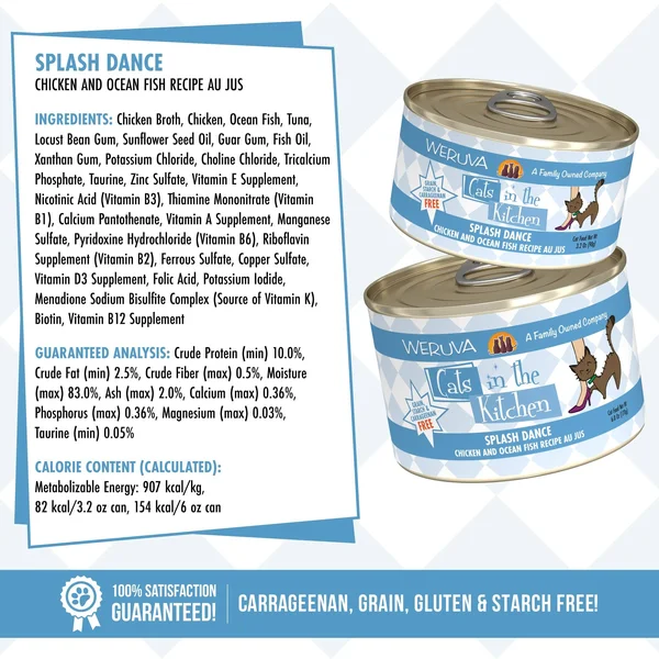 Weruva Cats in The Kitchen Canned Cat Food, Splash Dance (Chicken & Ocean Fish), 6 oz Case of 24