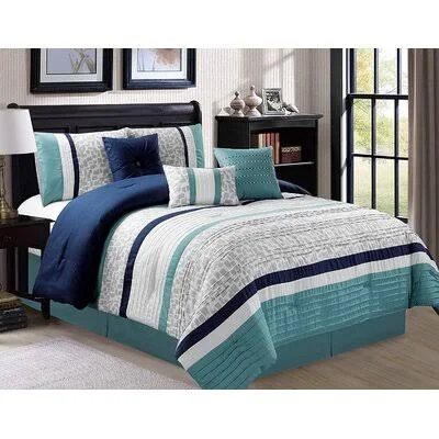 Stoke Comforter Set Mercer41 Size: King Comforter Comforter + 6 Additional Pieces, Color: Blue