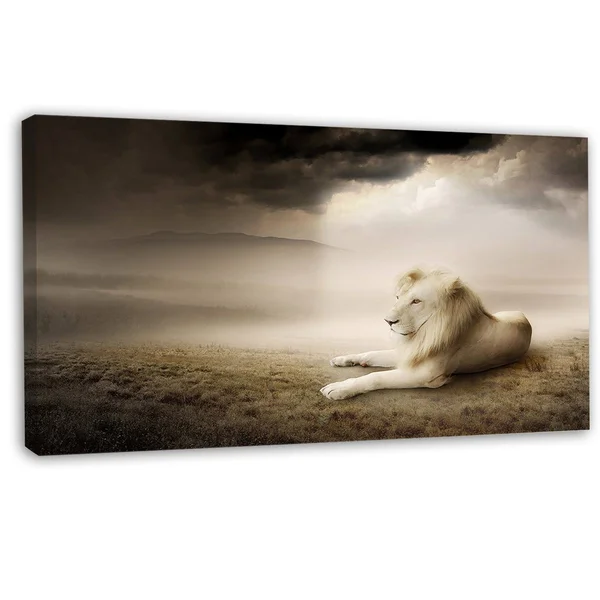 &King of Animals at Sunset& Photographic Print on Wrapped Canvas Design Art Size: 16x22 H x 32x22 W