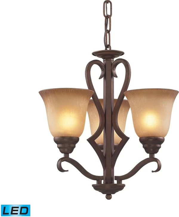 Elk Lighting Lawrenceville 3 Light LED Chandelier in Mocha with Antique Amber Glass