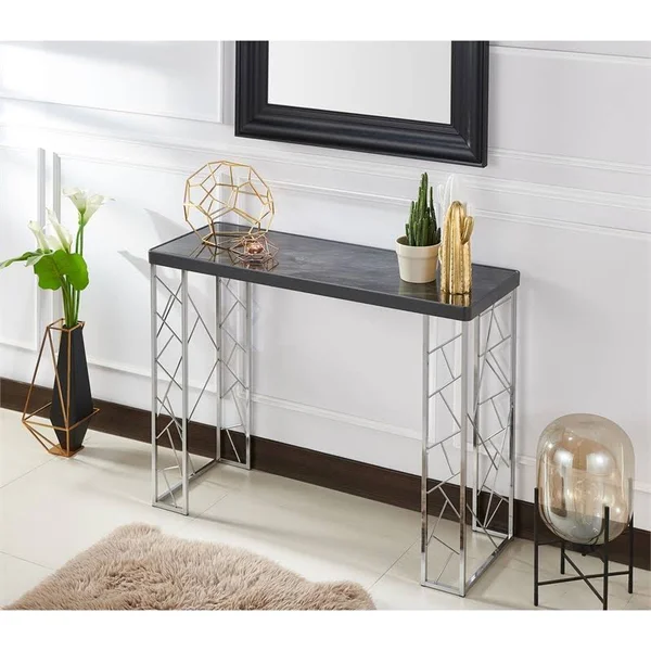 Furniture of America Stefano Metal Console Table in Black and Chrome