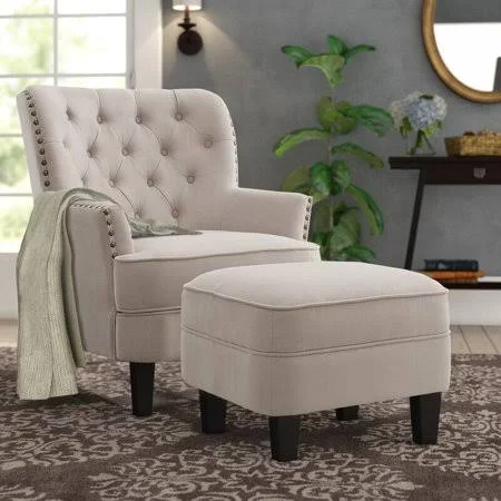 Alton Furniture Gustavo Club Chair with Ottoman - Beige Velvet