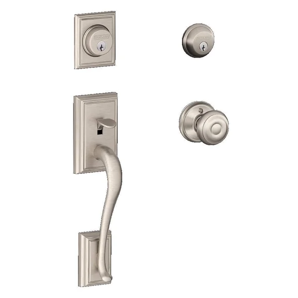Schlage F62-ADD-GEO Addison Double Cylinder Handleset with Georgian - Satin Nickel