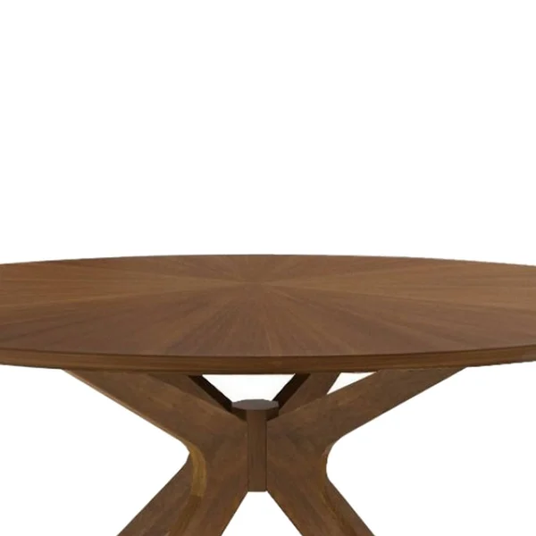 Contemporary 59 inch Round Wooden Dining Table with Spider Legs, Brown