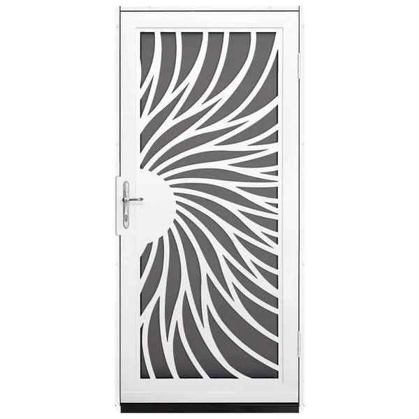 Unique Home Designs 36 in. x 80 in. Solstice White Surface Mount Steel Security Door with Insect Screen and Brass Hardware