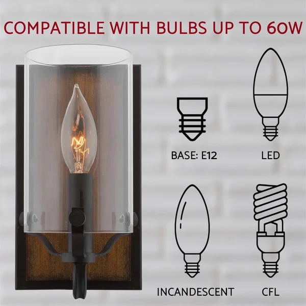 Kira Home Aspen 9x22 Rustic Farmhouse Wood Wall Sconce Cylinder Glass Shade Oil Rubbed Bronze