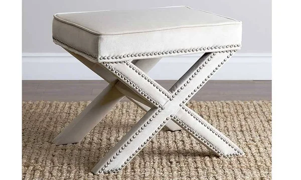 Abbyson Blue Marcus Nailhead Ottoman Bench